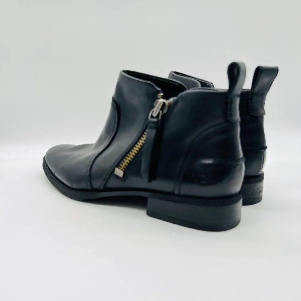 UGG Black Leather Ankle Booties with Side Zipper